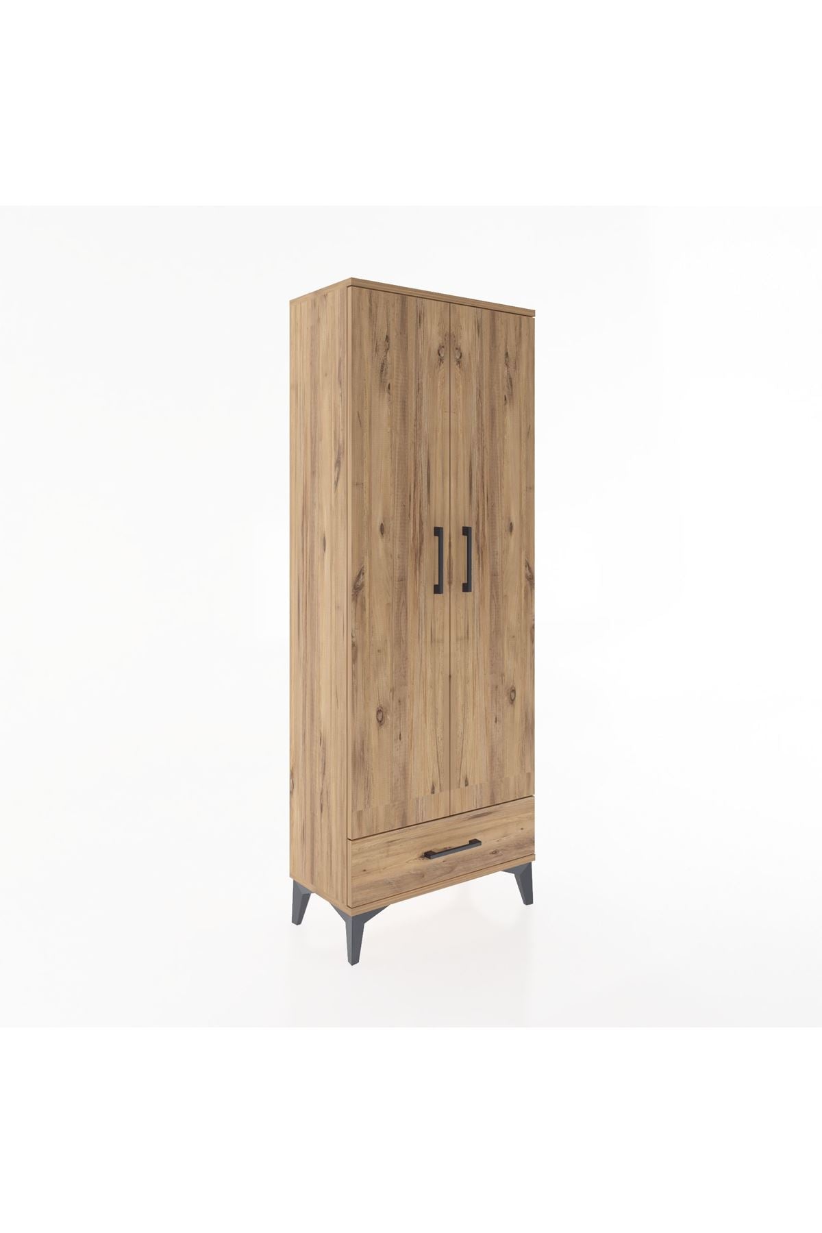 Arges Dolap 4 Raflı Tek Çekmeceli 2 Kapaklı 60x30x163 Çam-Çam