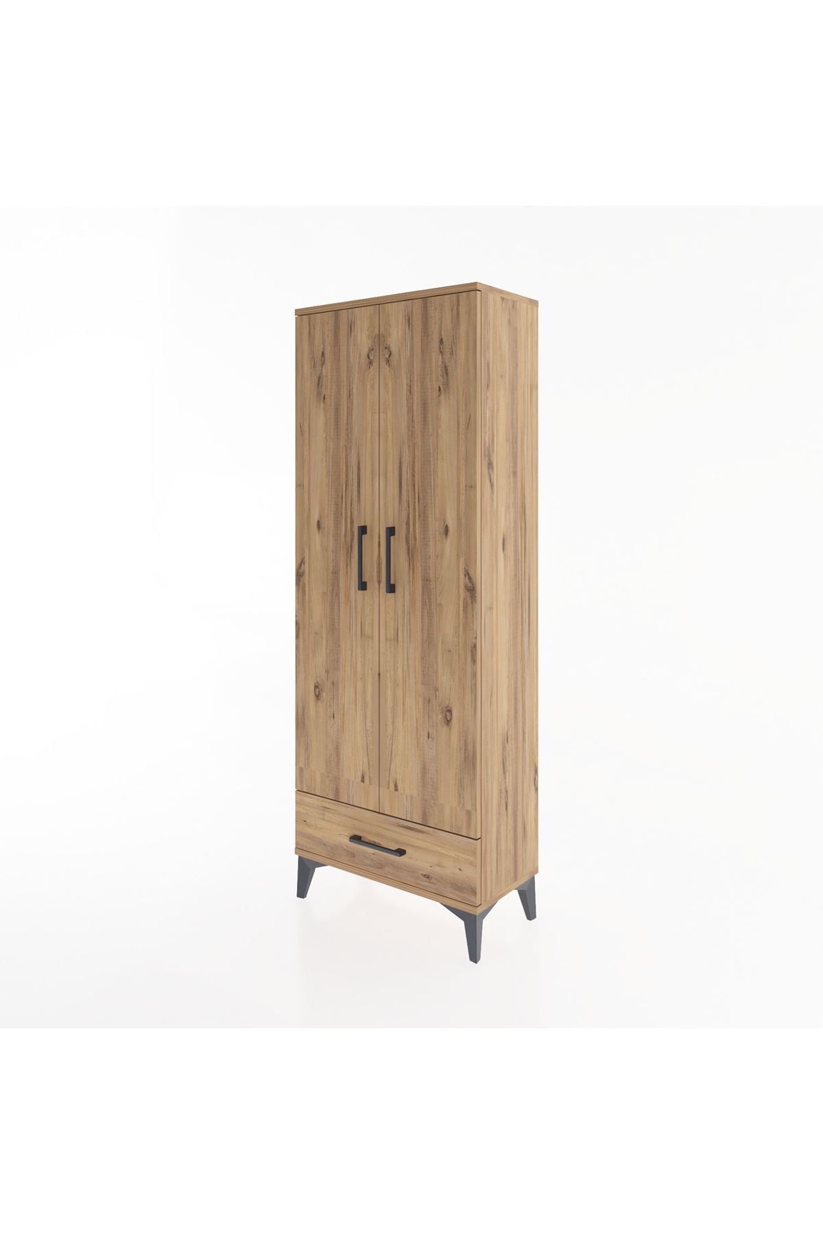 Arges Dolap 4 Raflı Tek Çekmeceli 2 Kapaklı 60x30x163 Çam-Çam