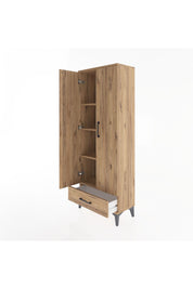 Arges Dolap 4 Raflı Tek Çekmeceli 2 Kapaklı 60x30x163 Çam-Çam