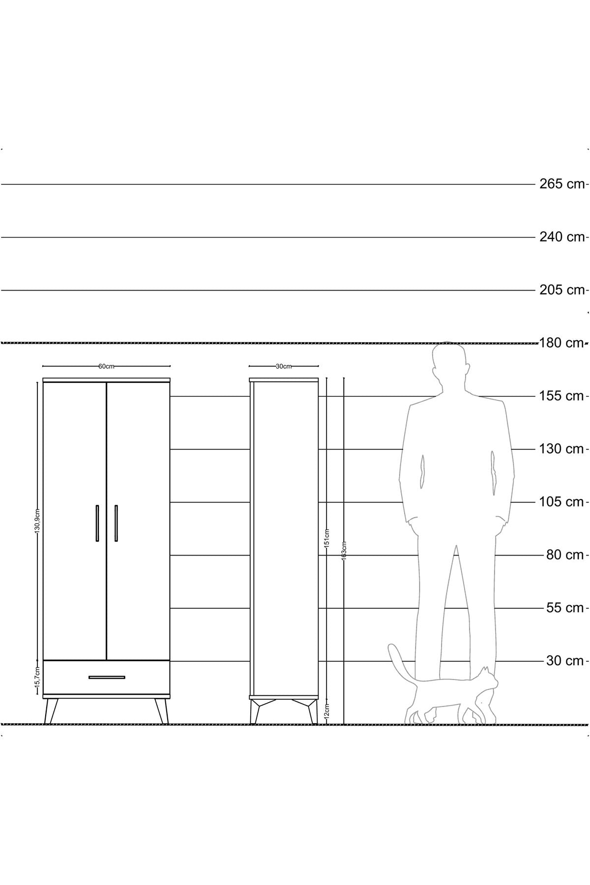 Arges Dolap 4 Raflı Tek Çekmeceli 2 Kapaklı 60x30x163 Çam-Çam
