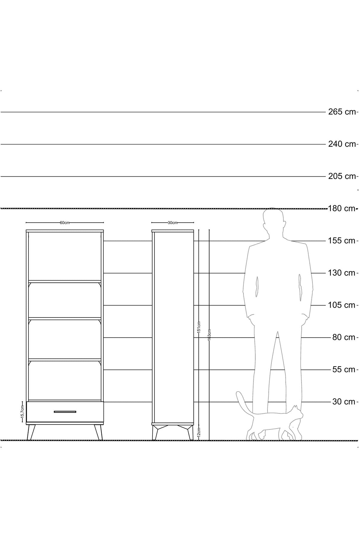 Arges Dolap 4 Raflı Tek Çekmeceli 60x30x163 Aytaşı-Çam