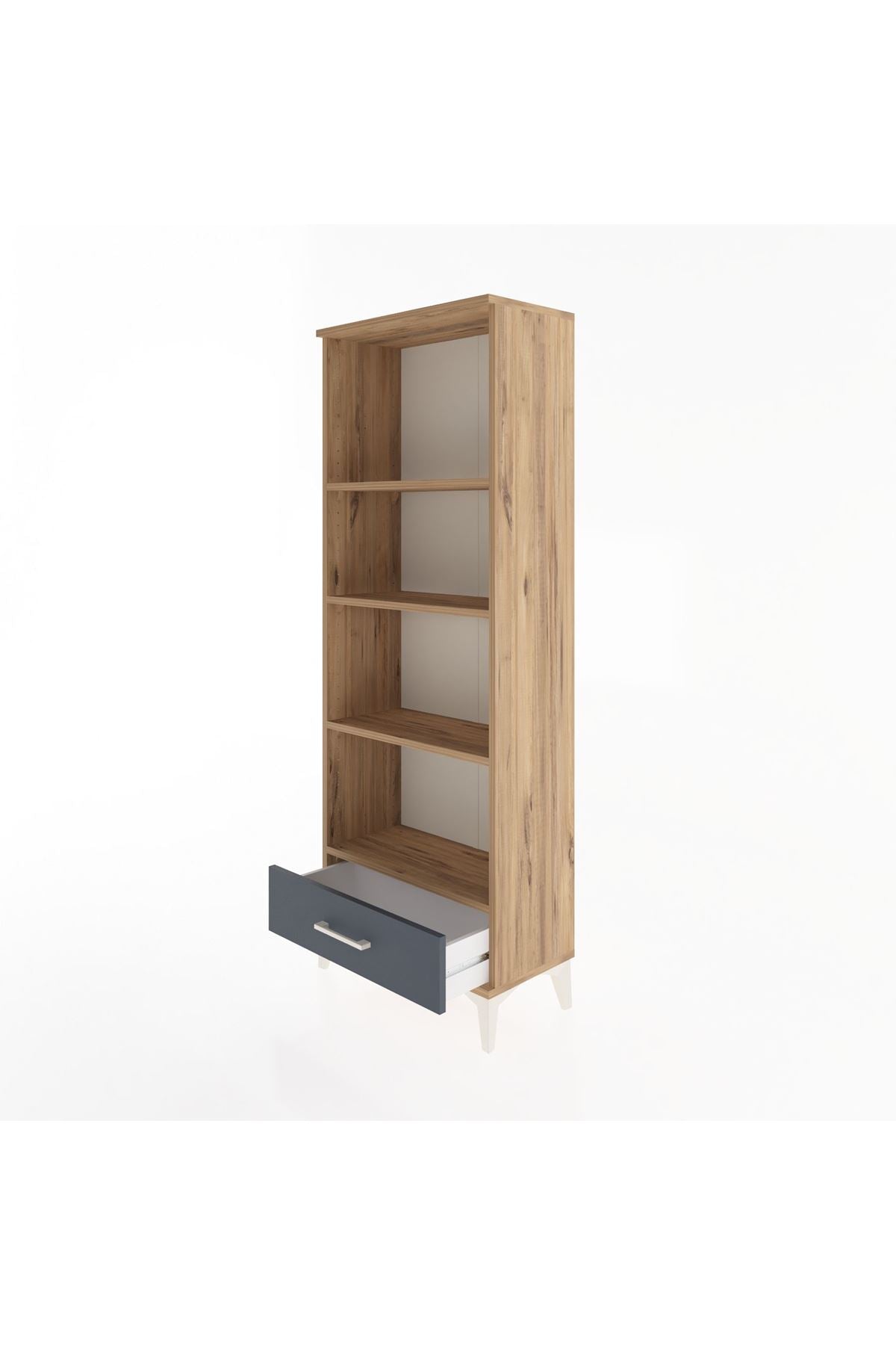 Arges Dolap 4 Raflı Tek Çekmeceli 60x30x163 Çam-Antrasit