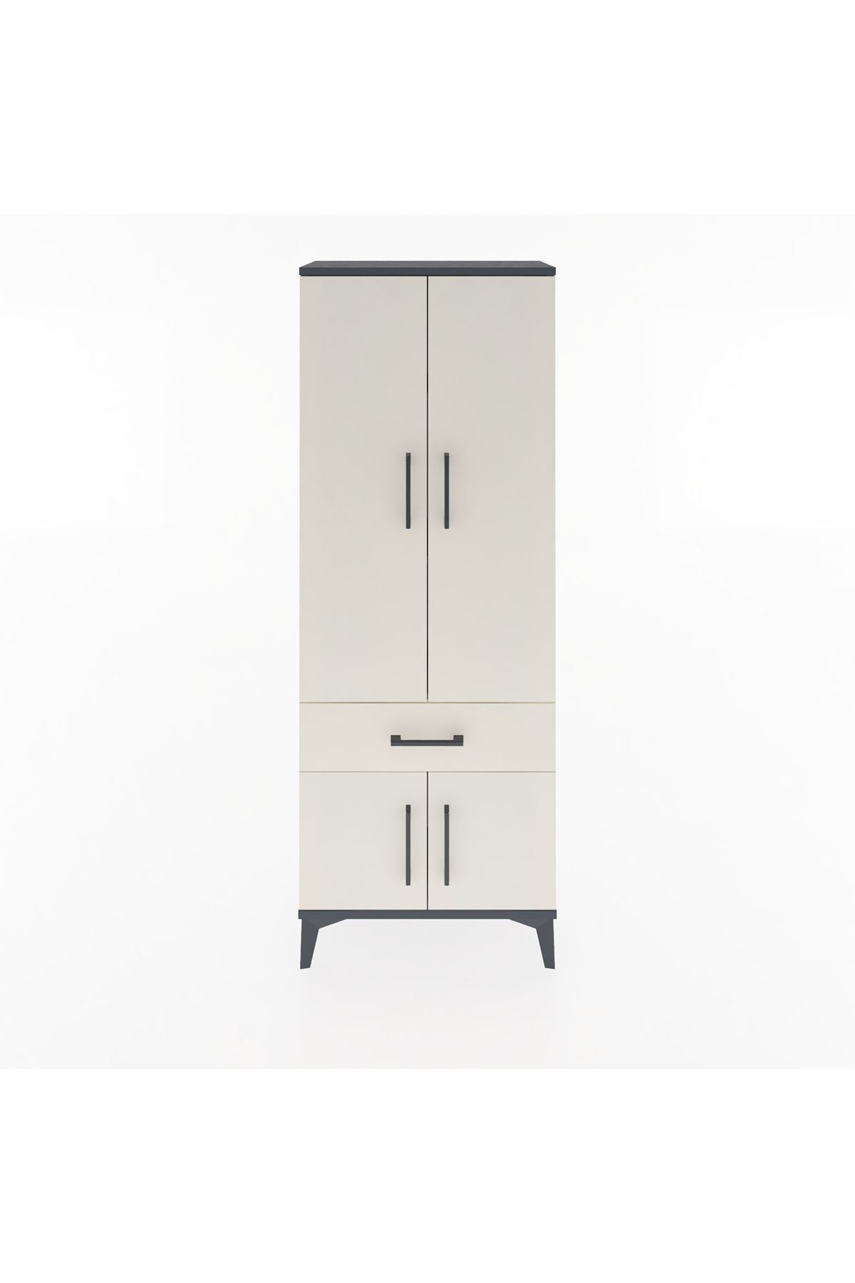 Arges Dolap 3 Raflı Tek Çekmeceli 4 Kapaklı 60x30x163 Antrasit-Aytaşı