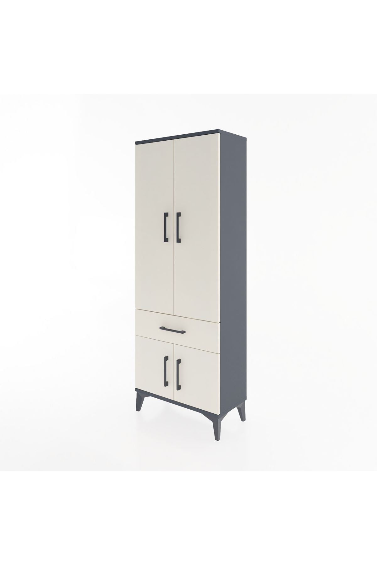 Arges Dolap 3 Raflı Tek Çekmeceli 4 Kapaklı 60x30x163 Antrasit-Aytaşı
