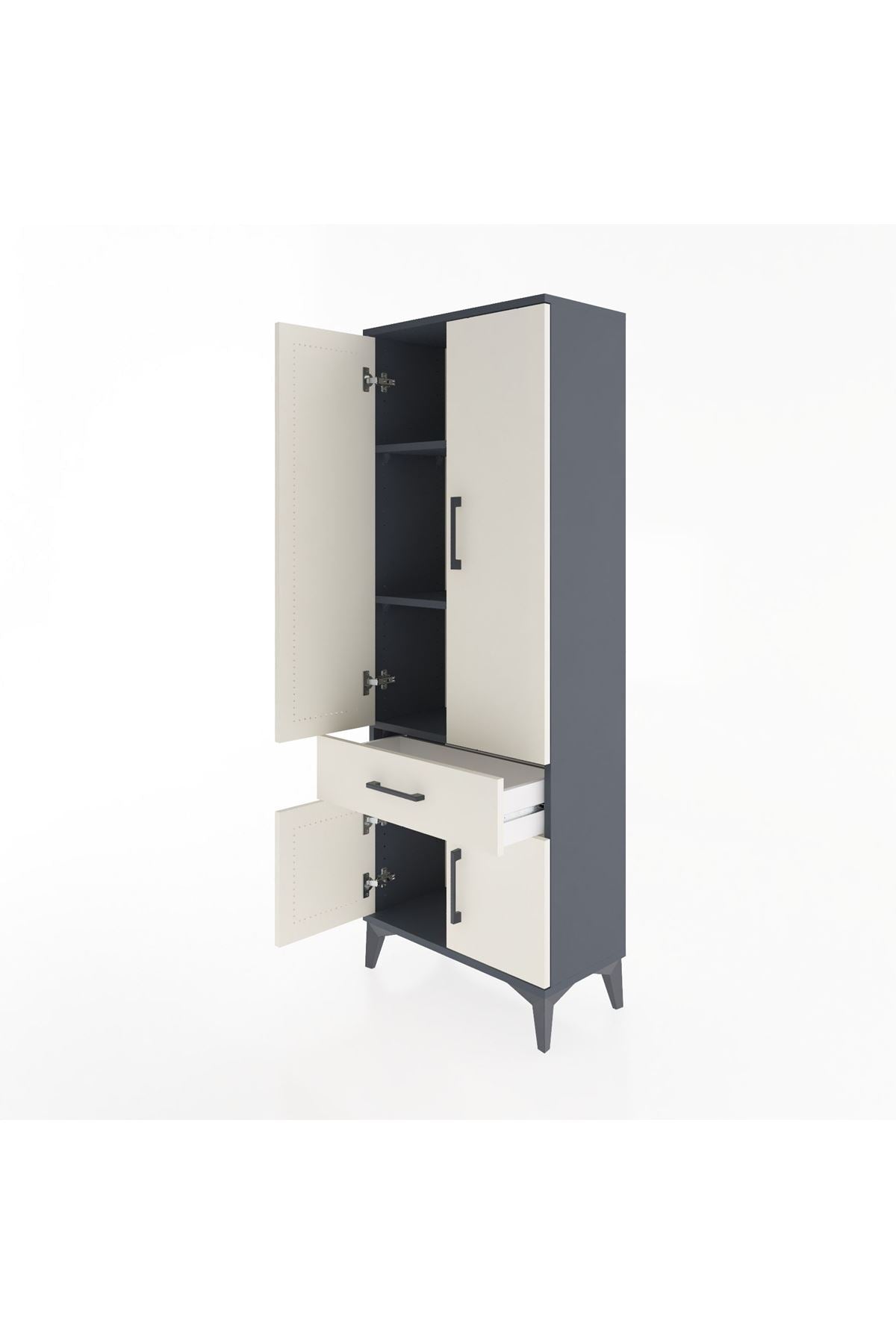 Arges Dolap 3 Raflı Tek Çekmeceli 4 Kapaklı 60x30x163 Antrasit-Aytaşı
