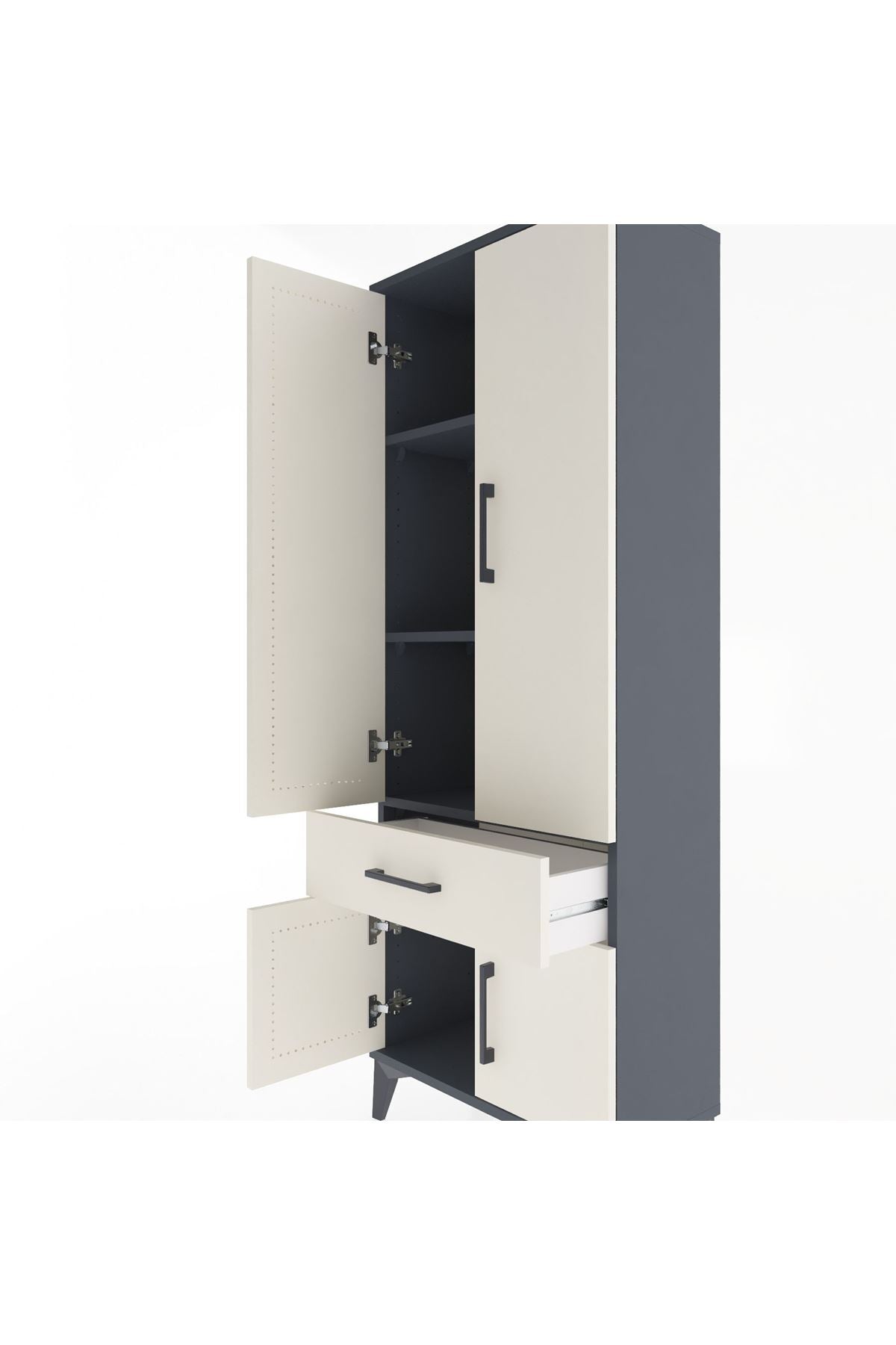 Arges Dolap 3 Raflı Tek Çekmeceli 4 Kapaklı 60x30x163 Antrasit-Aytaşı