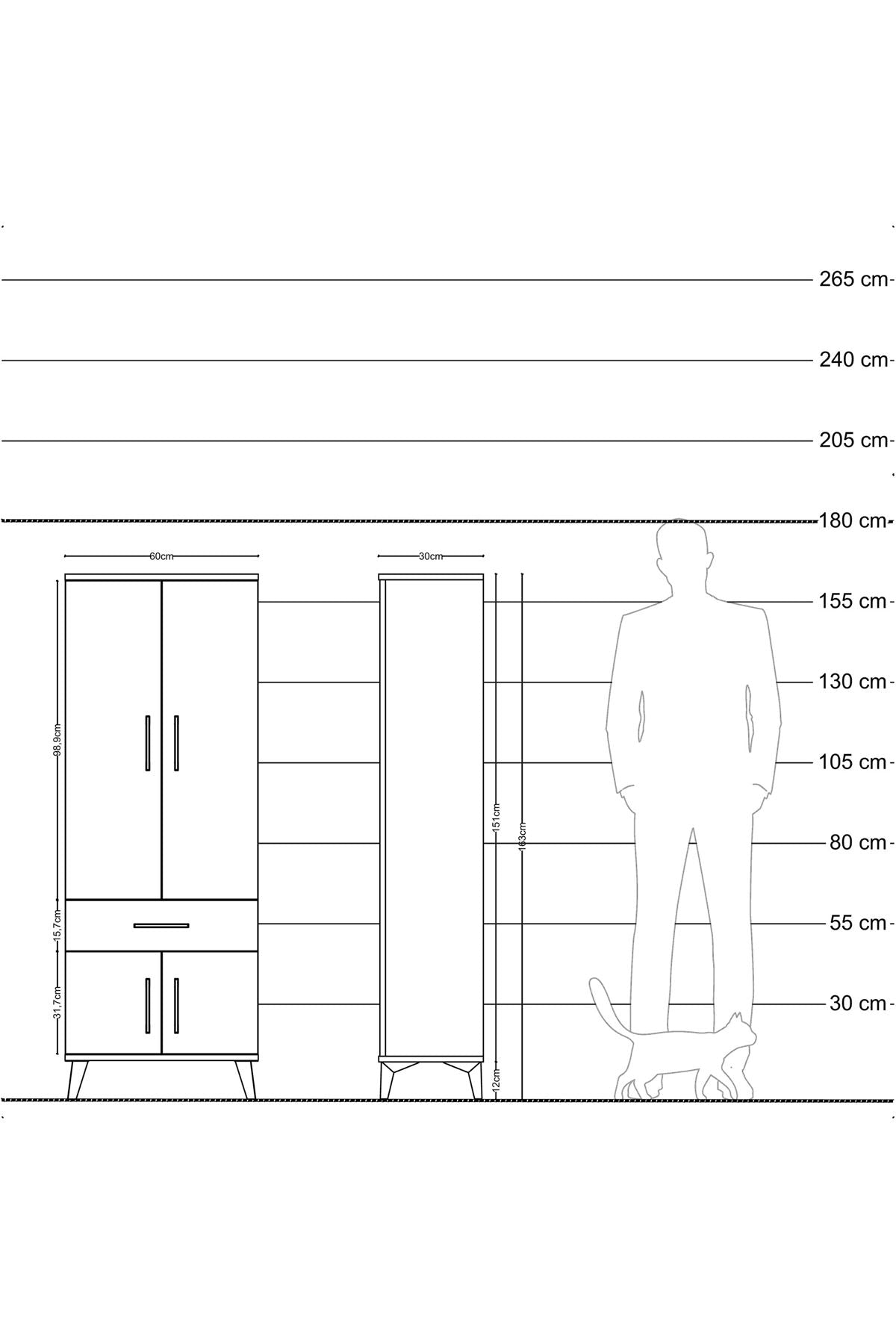 Arges Dolap 3 Raflı Tek Çekmeceli 4 Kapaklı 60x30x163 Antrasit-Aytaşı