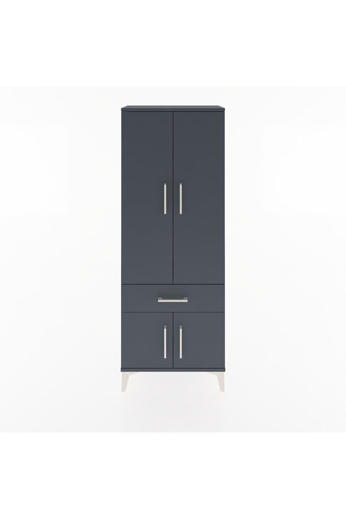 Arges Dolap 3 Raflı Tek Çekmeceli 4 Kapaklı 60x30x163 Antrasit-Antrasit