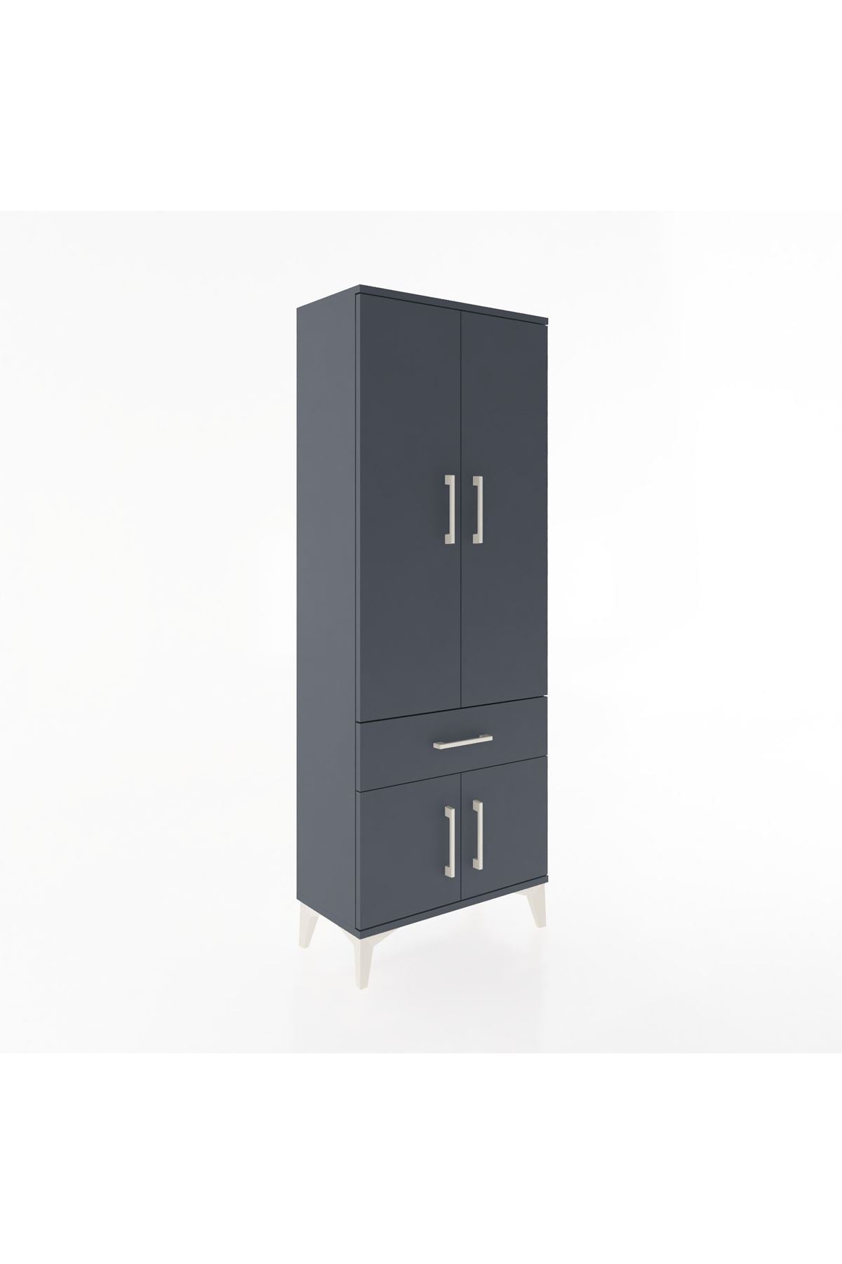Arges Dolap 3 Raflı Tek Çekmeceli 4 Kapaklı 60x30x163 Antrasit-Antrasit