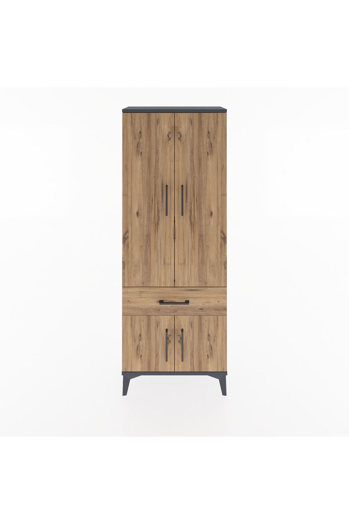 Arges Dolap 3 Raflı Tek Çekmeceli 4 Kapaklı 60x30x163 Antrasit-Çam