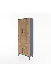 Arges Dolap 3 Raflı Tek Çekmeceli 4 Kapaklı 60x30x163 Antrasit-Çam