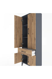 Arges Dolap 3 Raflı Tek Çekmeceli 4 Kapaklı 60x30x163 Antrasit-Çam