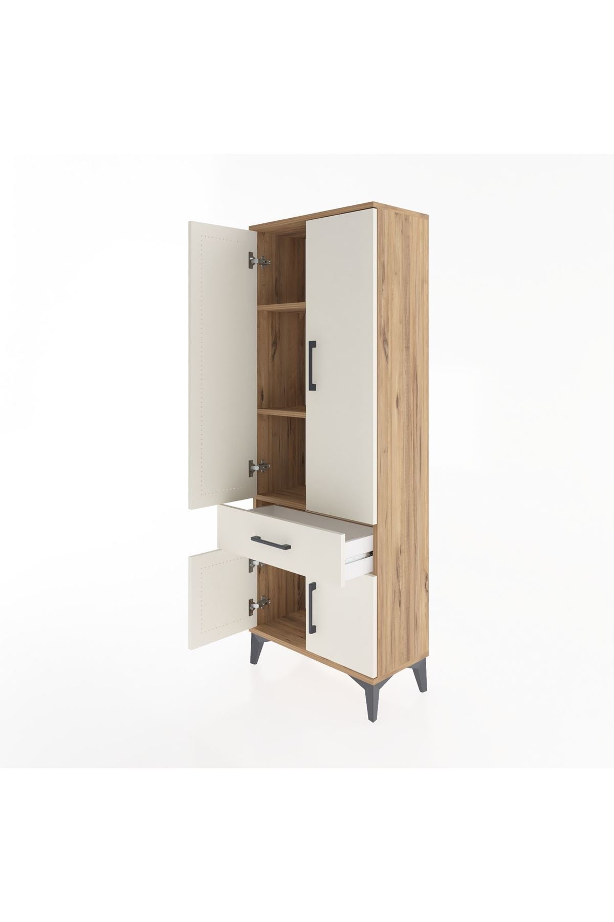 Arges Dolap 3 Raflı Tek Çekmeceli 4 Kapaklı 60x30x163 Çam-Aytaşı