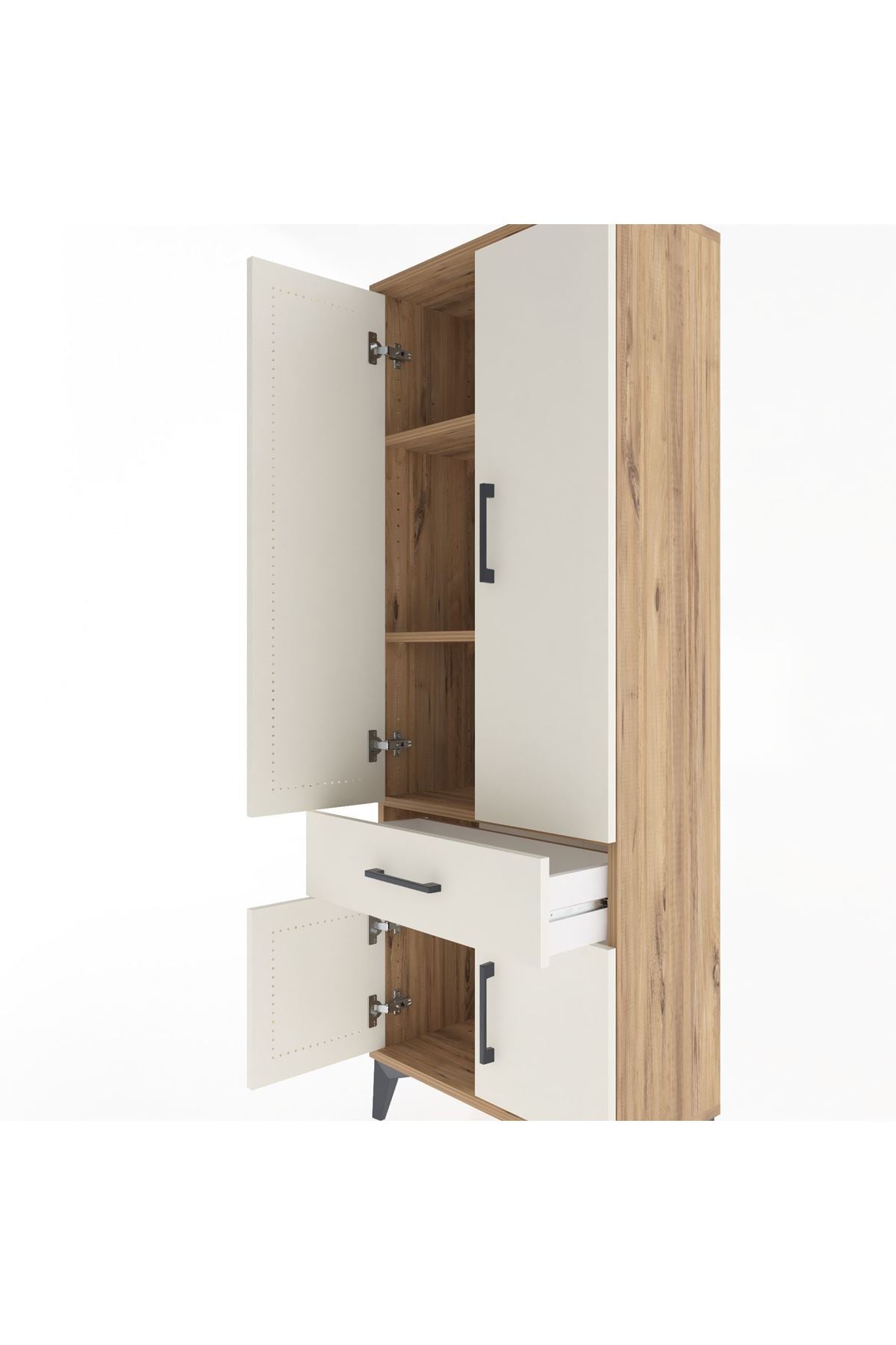 Arges Dolap 3 Raflı Tek Çekmeceli 4 Kapaklı 60x30x163 Çam-Aytaşı