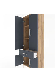 Arges Dolap 3 Raflı Tek Çekmeceli 4 Kapaklı 60x30x163 Çam-Antrasit