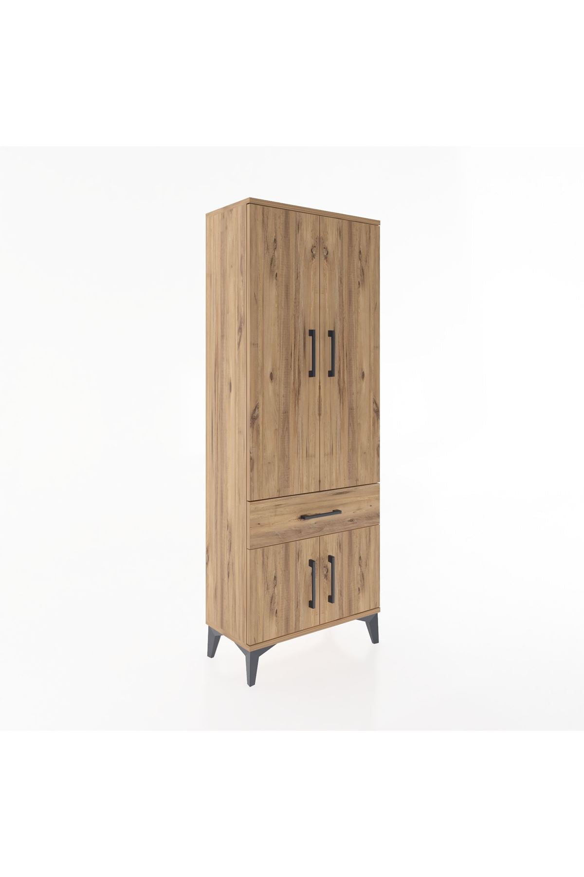 Arges Dolap 3 Raflı Tek Çekmeceli 4 Kapaklı 60x30x163 Çam-Çam