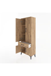 Arges Dolap 3 Raflı Tek Çekmeceli 4 Kapaklı 60x30x163 Çam-Çam