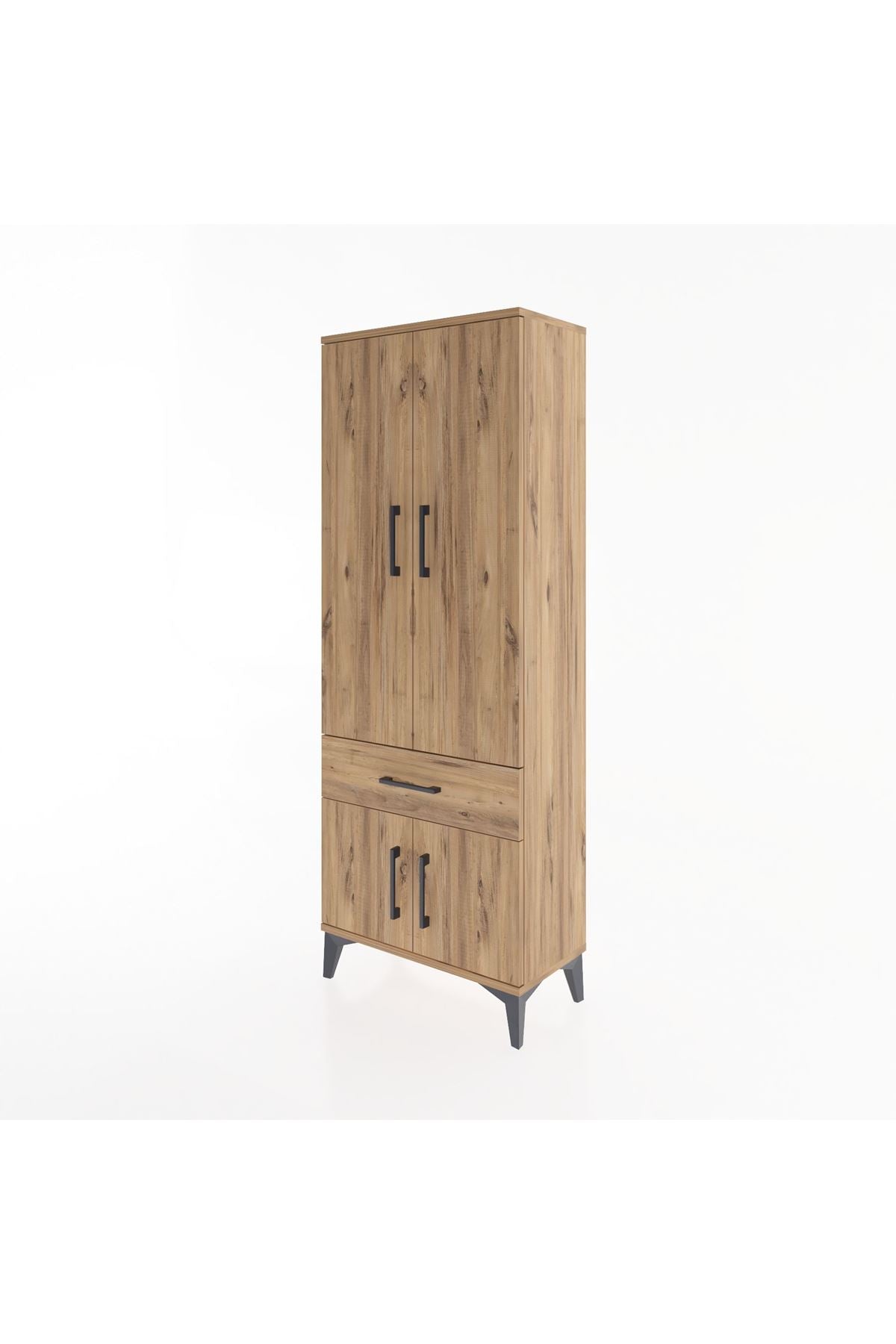 Arges Dolap 3 Raflı Tek Çekmeceli 4 Kapaklı 60x30x163 Çam-Çam