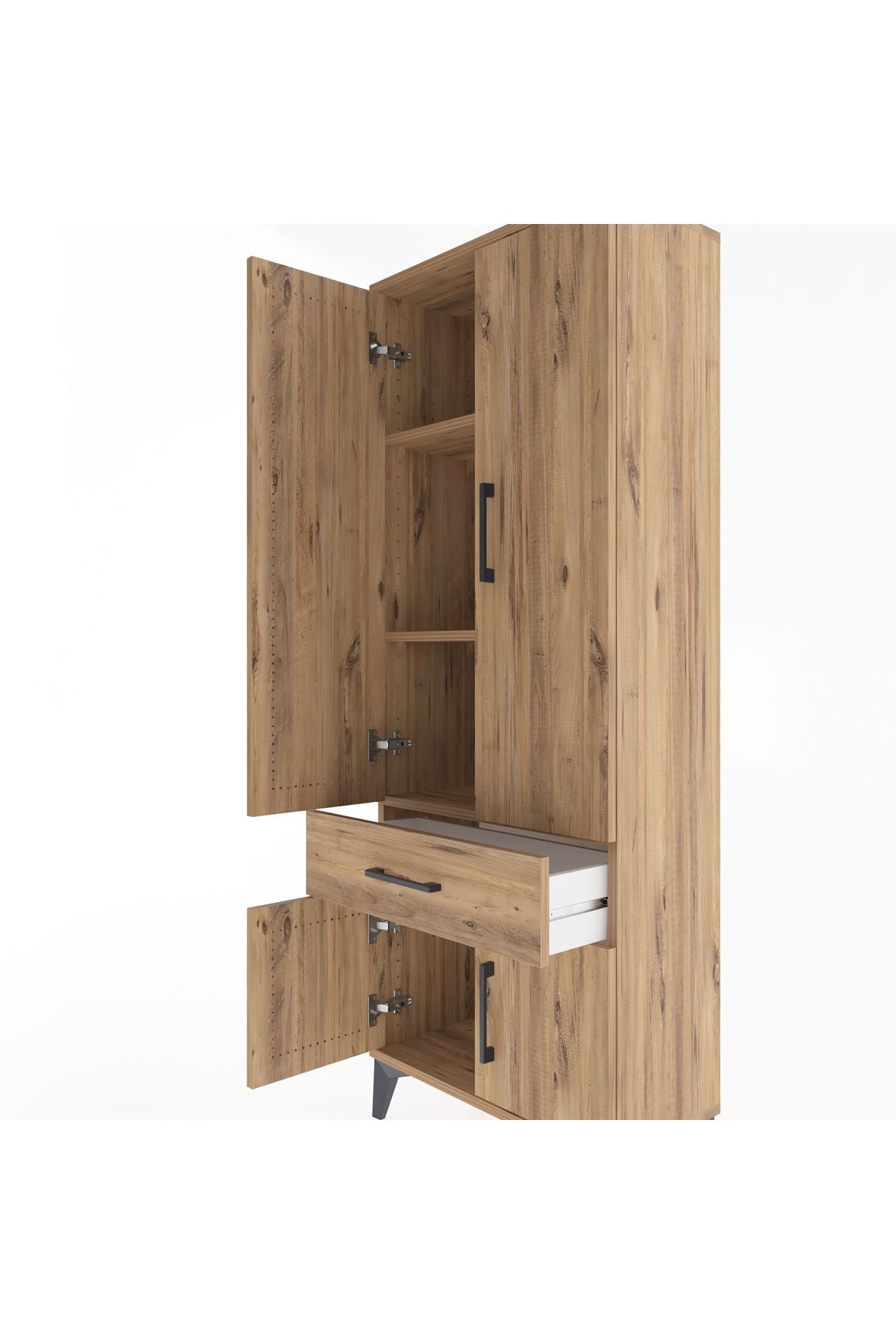 Arges Dolap 3 Raflı Tek Çekmeceli 4 Kapaklı 60x30x163 Çam-Çam