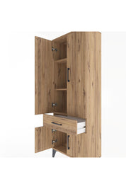 Arges Dolap 3 Raflı Tek Çekmeceli 4 Kapaklı 60x30x163 Çam-Çam