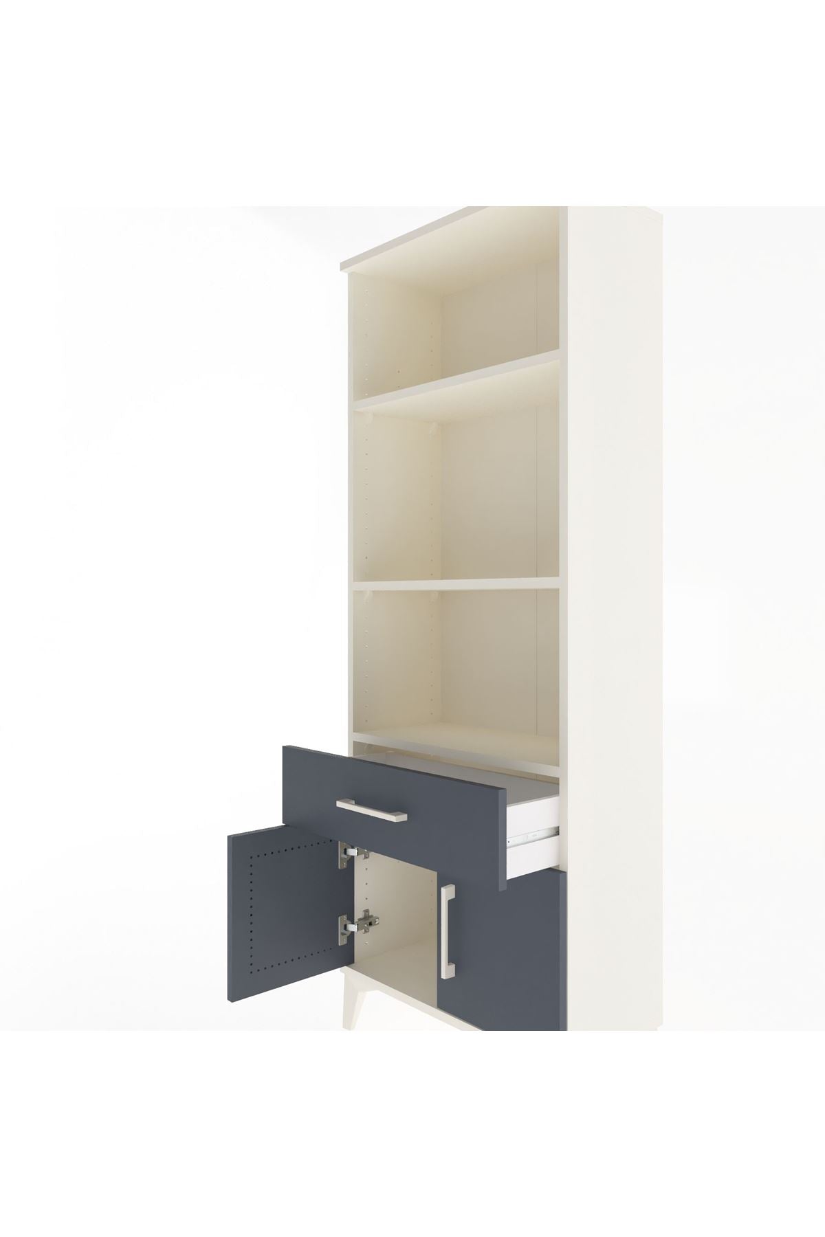 Arges Dolap 3 Raflı Tek Çekmeceli 2 Kapaklı 60x30x163 Aytaşı-Antrasit