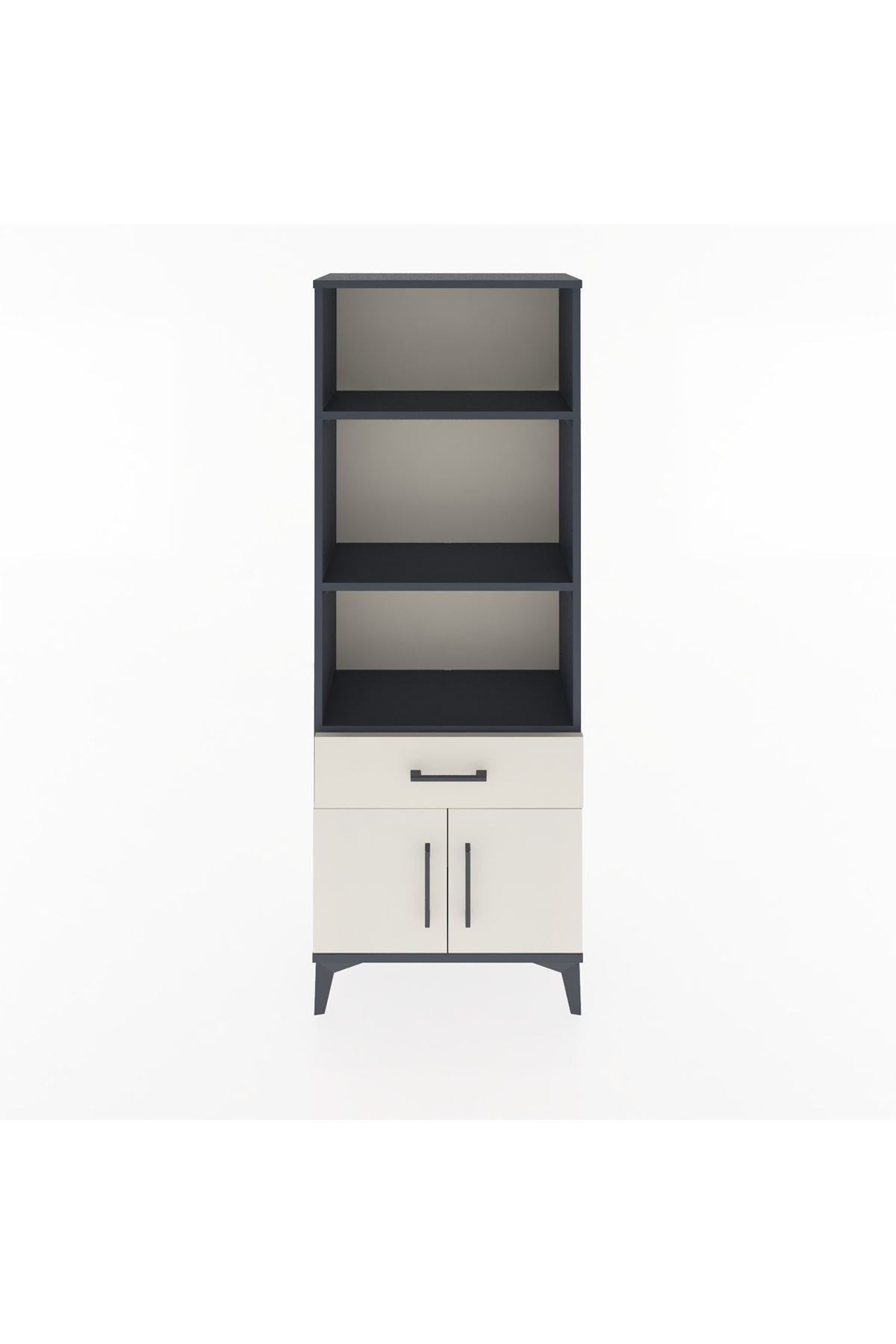 Arges Dolap 3 Raflı Tek Çekmeceli 2 Kapaklı 60x30x163 Antrasit-Aytaşı