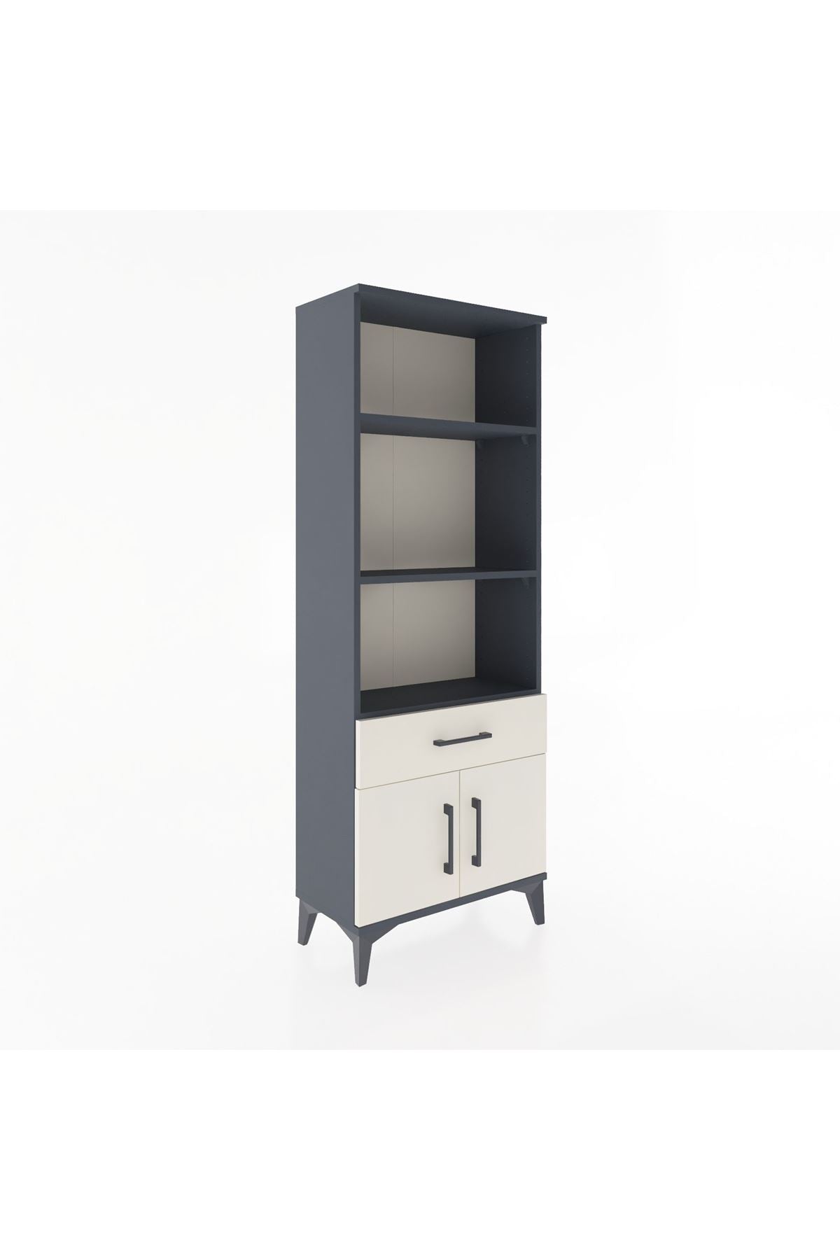 Arges Dolap 3 Raflı Tek Çekmeceli 2 Kapaklı 60x30x163 Antrasit-Aytaşı
