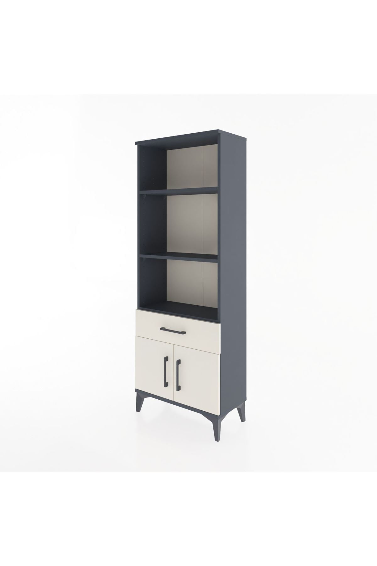 Arges Dolap 3 Raflı Tek Çekmeceli 2 Kapaklı 60x30x163 Antrasit-Aytaşı