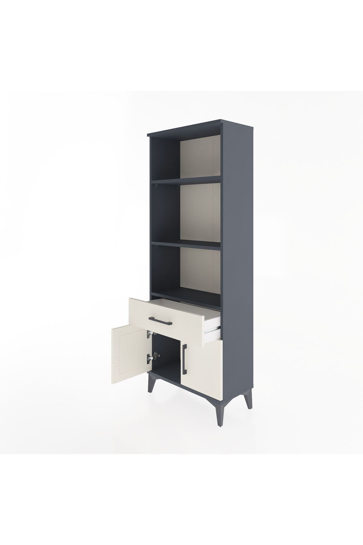 Arges Dolap 3 Raflı Tek Çekmeceli 2 Kapaklı 60x30x163 Antrasit-Aytaşı