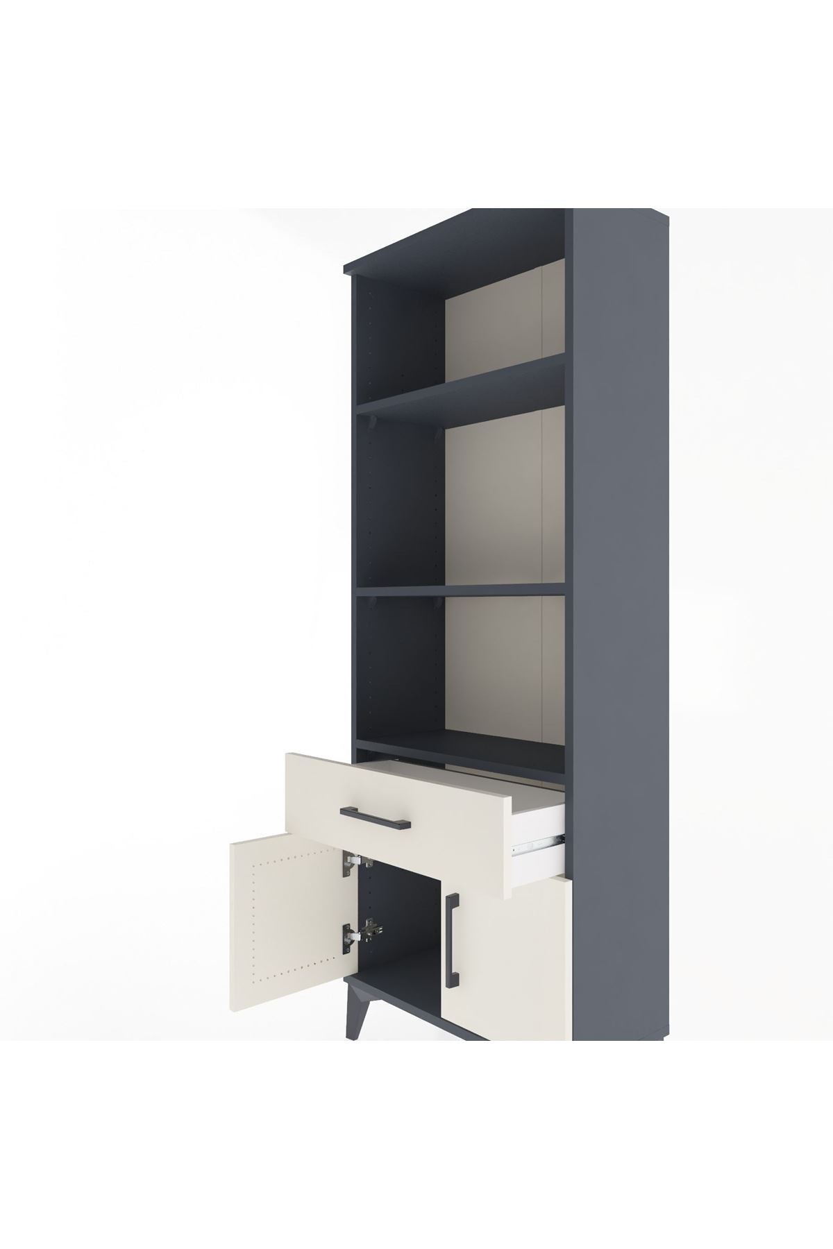 Arges Dolap 3 Raflı Tek Çekmeceli 2 Kapaklı 60x30x163 Antrasit-Aytaşı