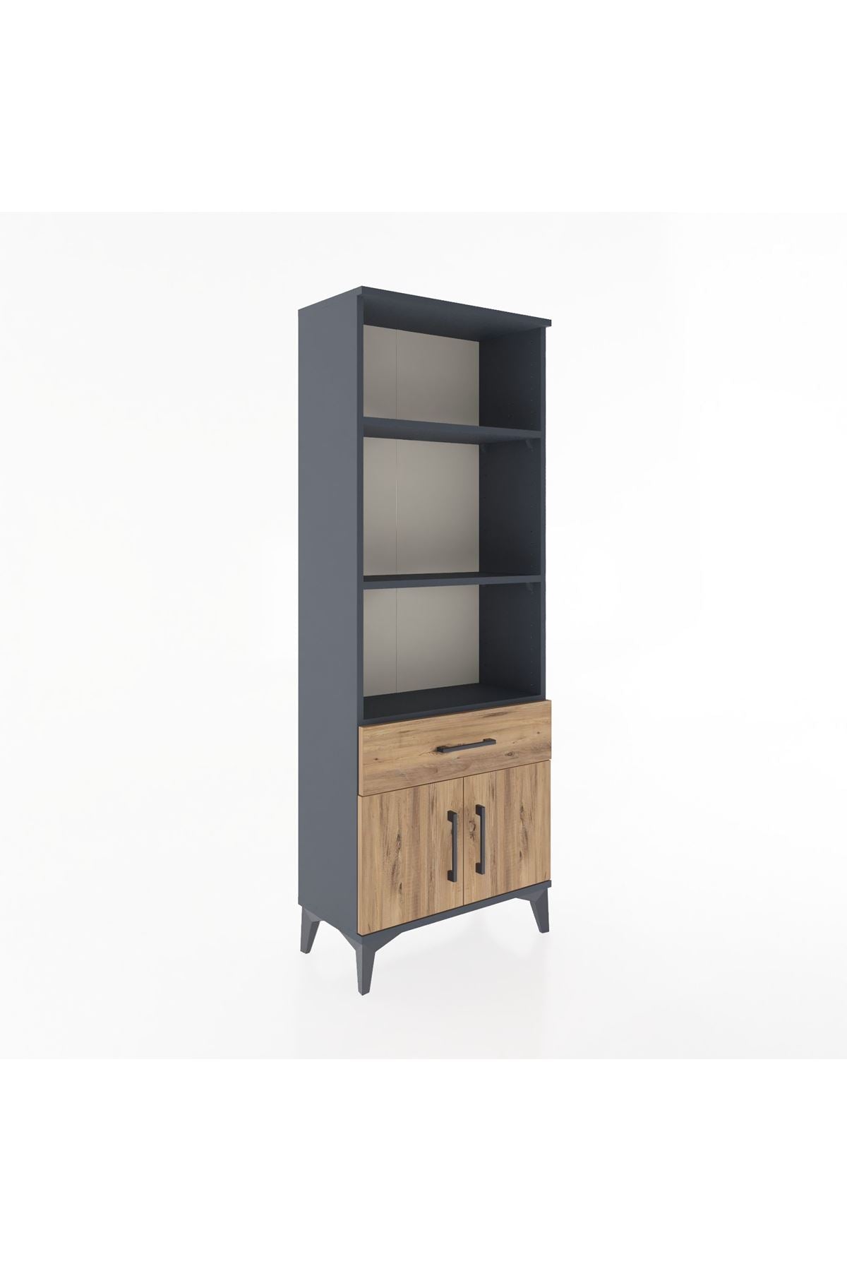 Arges Dolap 3 Raflı Tek Çekmeceli 2 Kapaklı 60x30x163 Antrasit-Çam