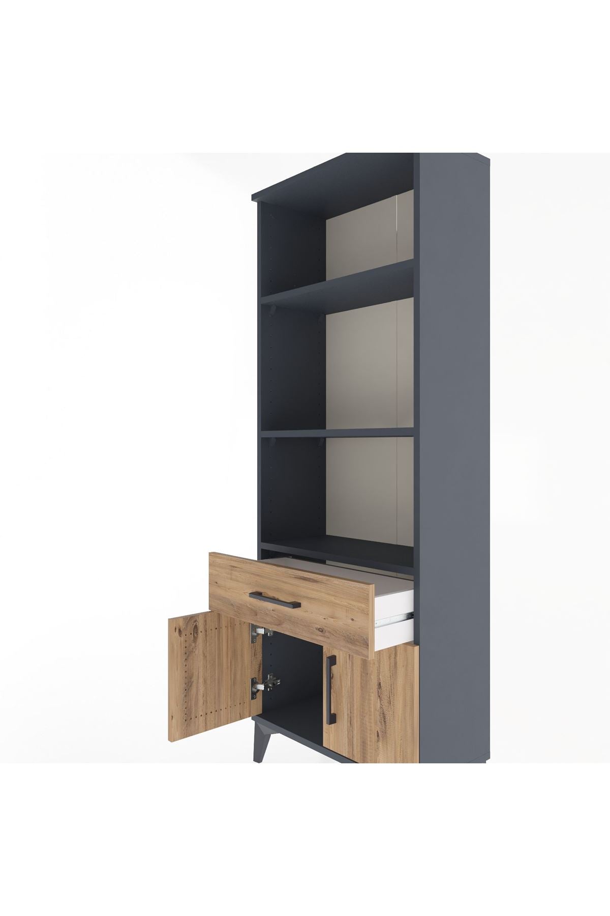 Arges Dolap 3 Raflı Tek Çekmeceli 2 Kapaklı 60x30x163 Antrasit-Çam
