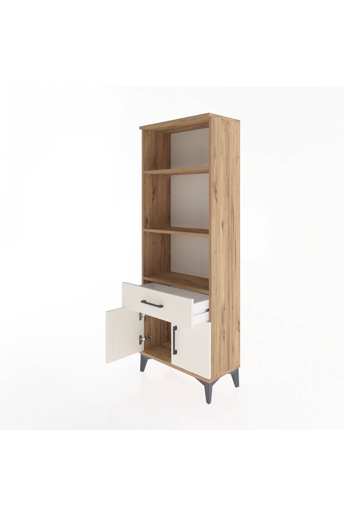 Arges Dolap 3 Raflı Tek Çekmeceli 2 Kapaklı 60x30x163 Çam-Aytaşı