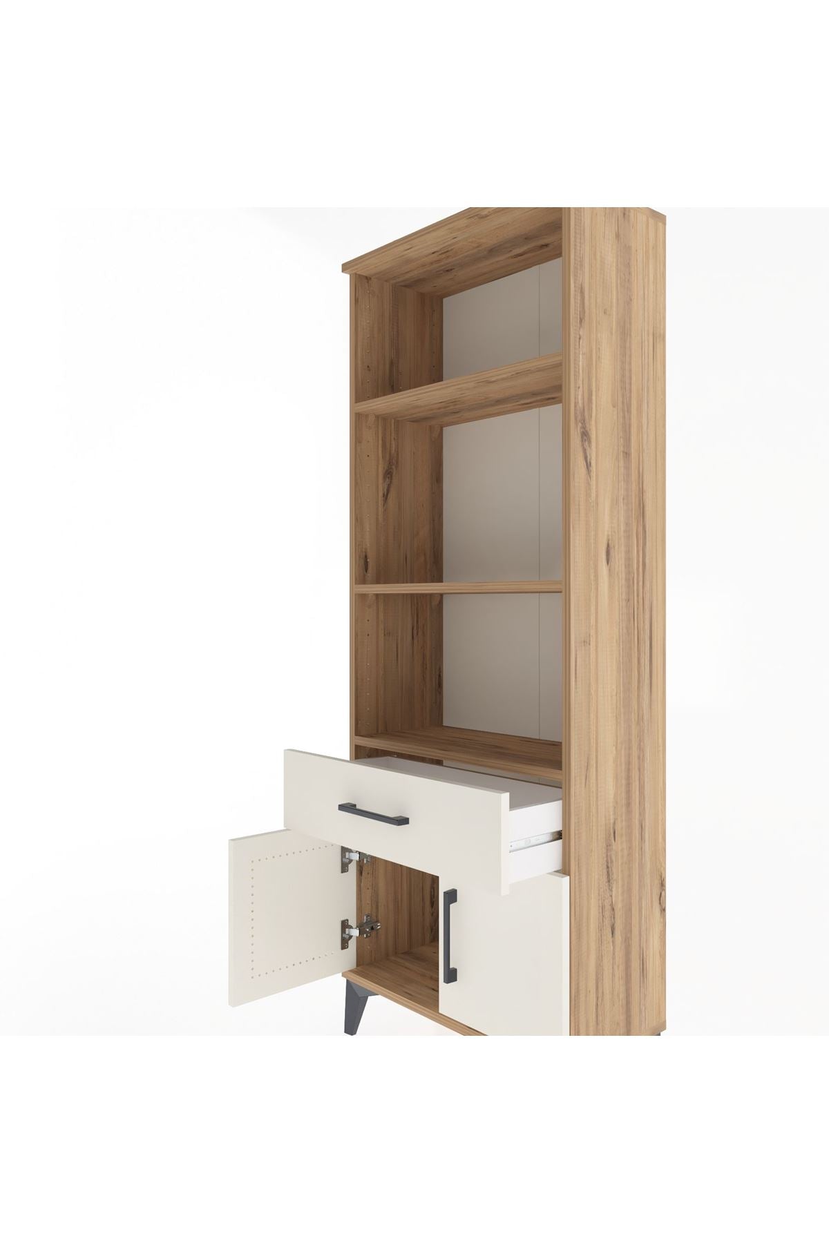 Arges Dolap 3 Raflı Tek Çekmeceli 2 Kapaklı 60x30x163 Çam-Aytaşı