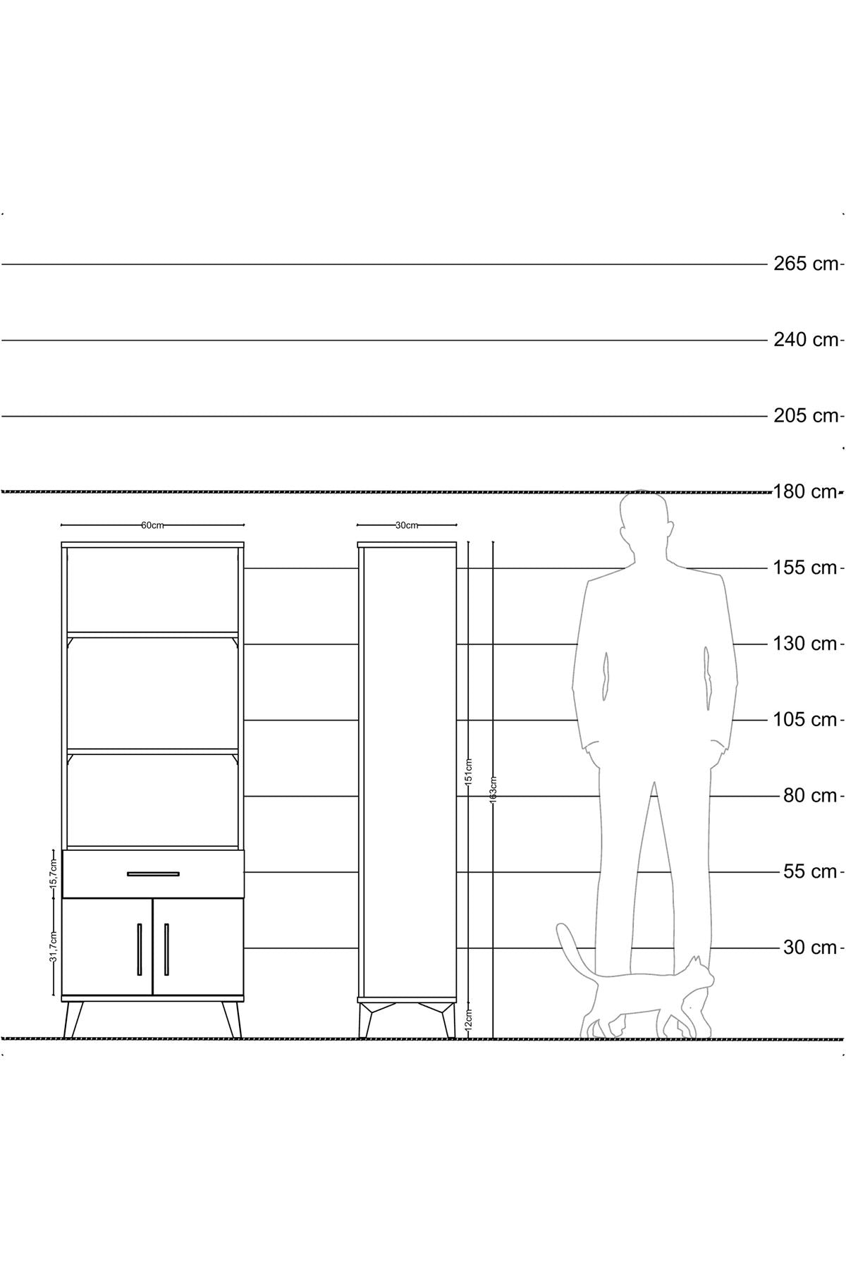 Arges Dolap 3 Raflı Tek Çekmeceli 2 Kapaklı 60x30x163 Çam-Aytaşı