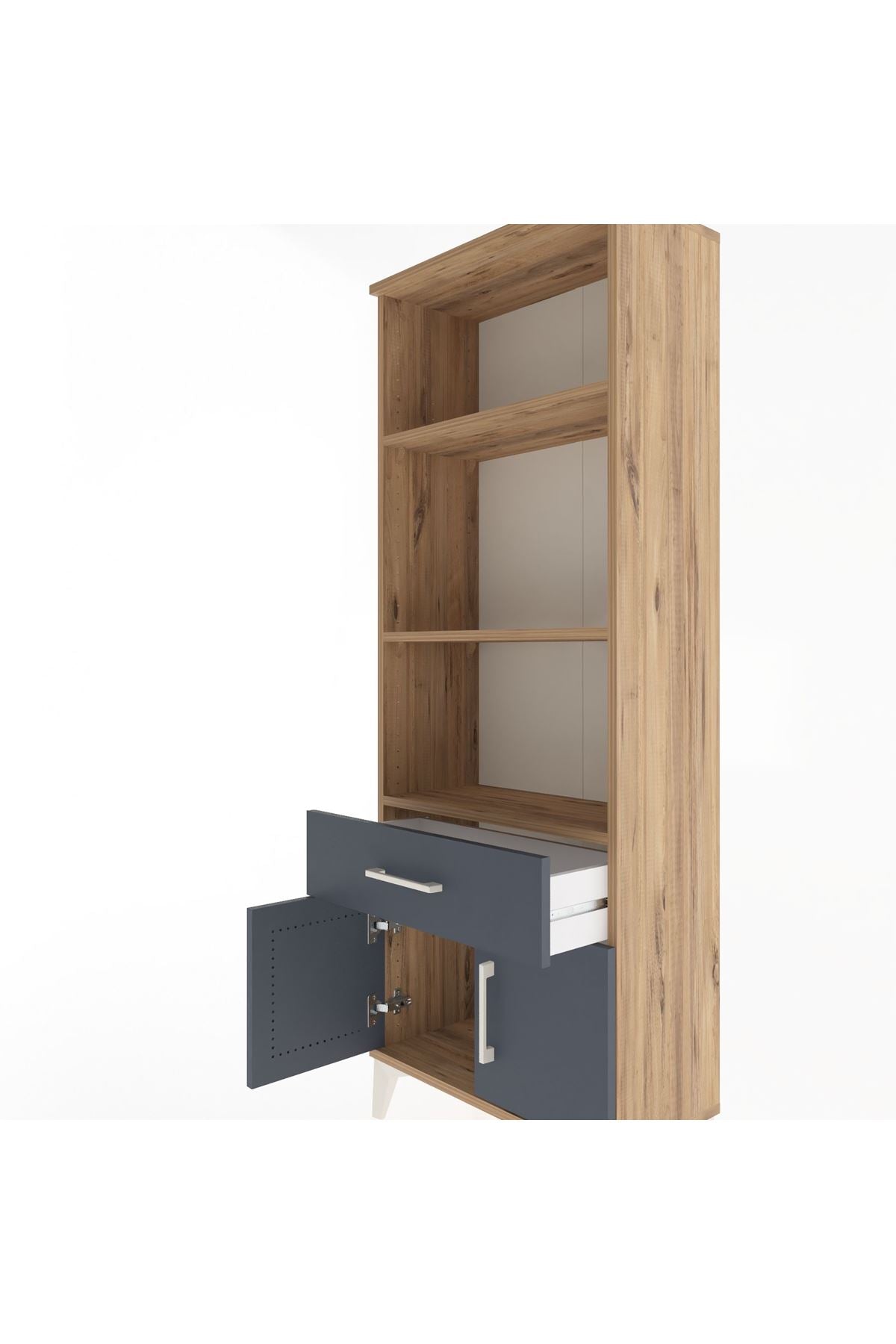 Arges Dolap 3 Raflı Tek Çekmeceli 2 Kapaklı 60x30x163 Çam-Antrasit