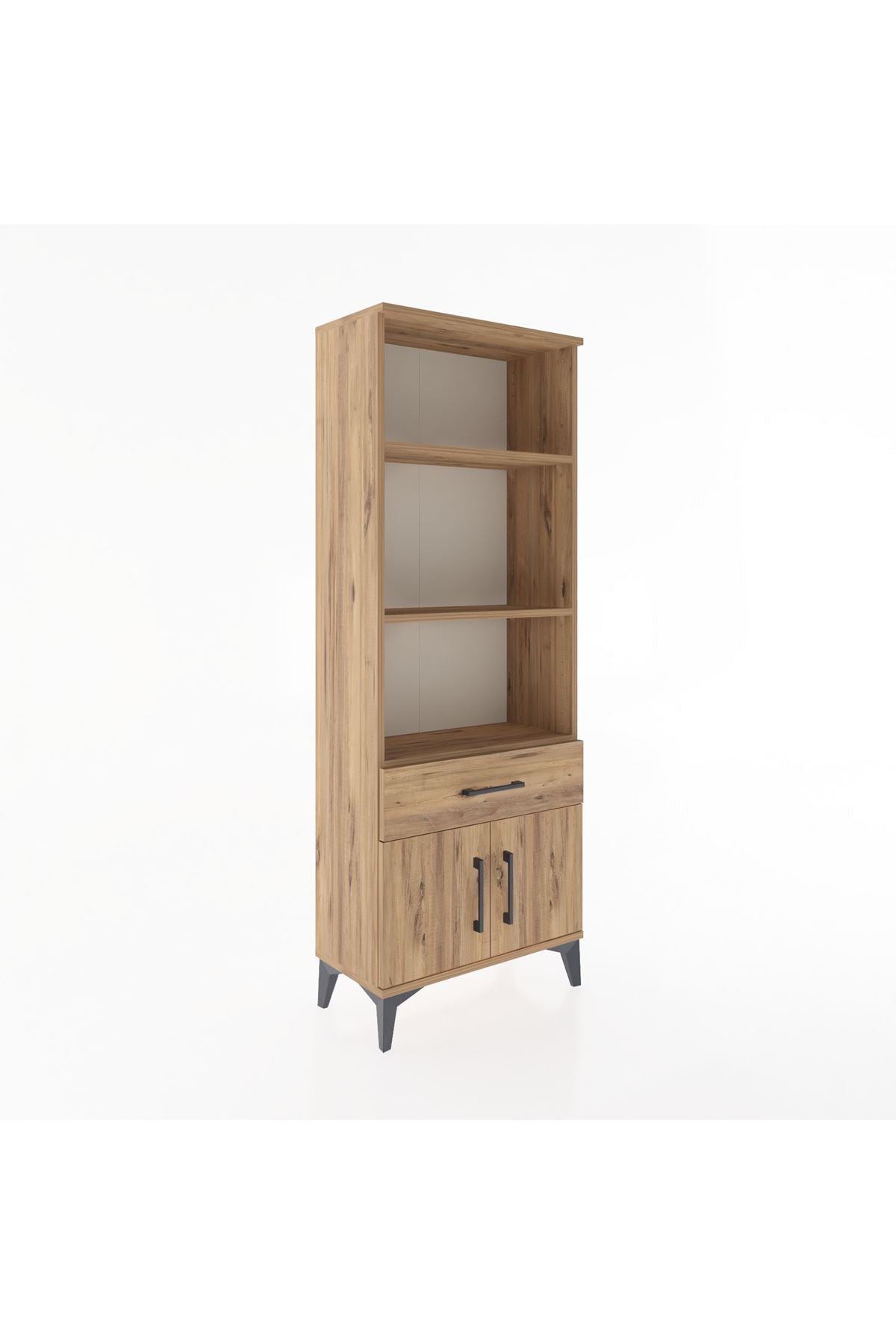Arges Dolap 3 Raflı Tek Çekmeceli 2 Kapaklı 60x30x163 Çam-Çam