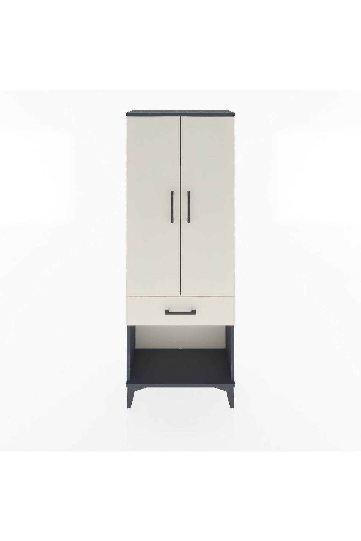 Arges Dolap 3 Raflı Tek Çekmeceli 2 Kapaklı 60x30x163 Antrasit-Aytaşı