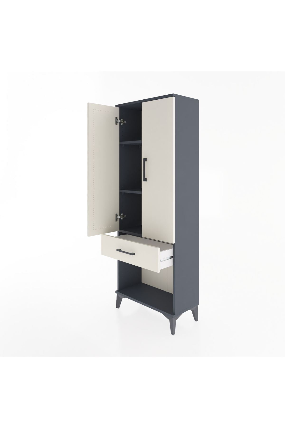 Arges Dolap 3 Raflı Tek Çekmeceli 2 Kapaklı 60x30x163 Antrasit-Aytaşı