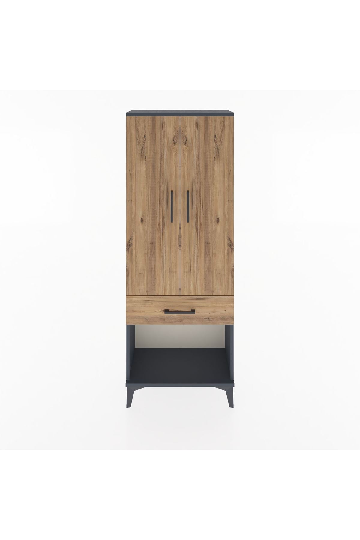 Arges Dolap 3 Raflı Tek Çekmeceli 2 Kapaklı 60x30x163 Antrasit-Çam