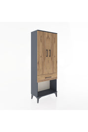 Arges Dolap 3 Raflı Tek Çekmeceli 2 Kapaklı 60x30x163 Antrasit-Çam