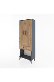 Arges Dolap 3 Raflı Tek Çekmeceli 2 Kapaklı 60x30x163 Antrasit-Çam
