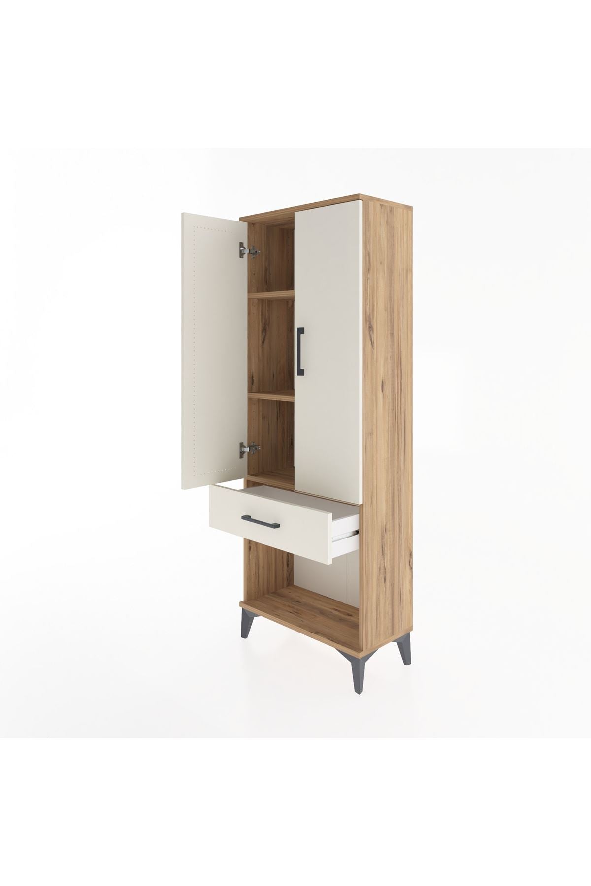 Arges Dolap 3 Raflı Tek Çekmeceli 2 Kapaklı 60x30x163 Çam-Aytaşı