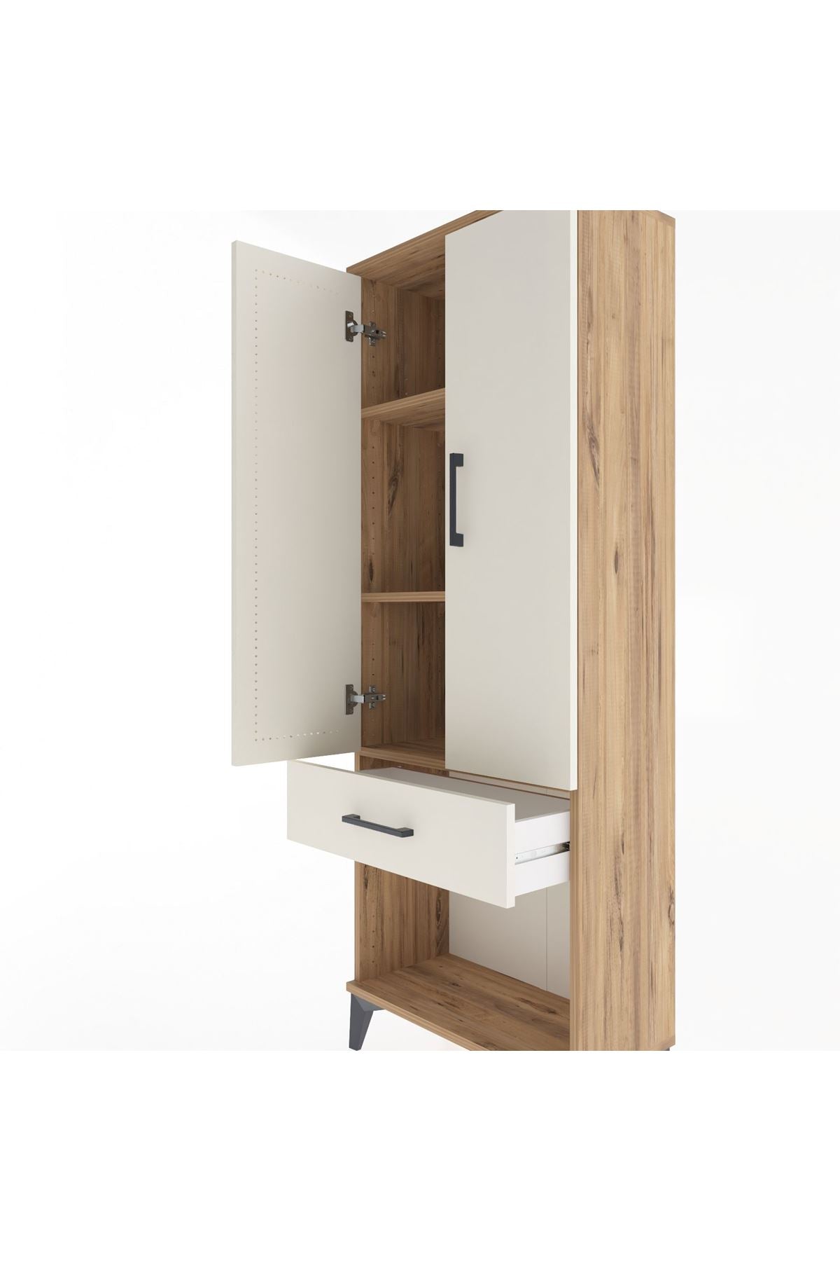 Arges Dolap 3 Raflı Tek Çekmeceli 2 Kapaklı 60x30x163 Çam-Aytaşı