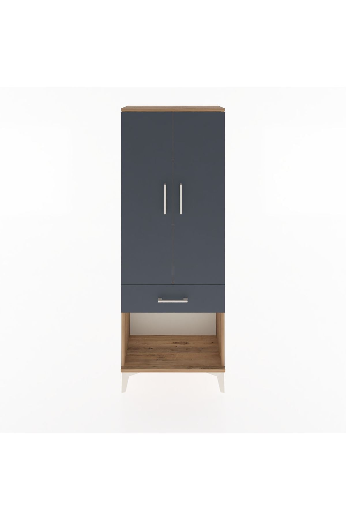 Arges Dolap 3 Raflı Tek Çekmeceli 2 Kapaklı 60x30x163 Çam-Antrasit