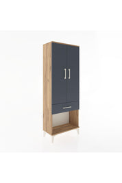 Arges Dolap 3 Raflı Tek Çekmeceli 2 Kapaklı 60x30x163 Çam-Antrasit