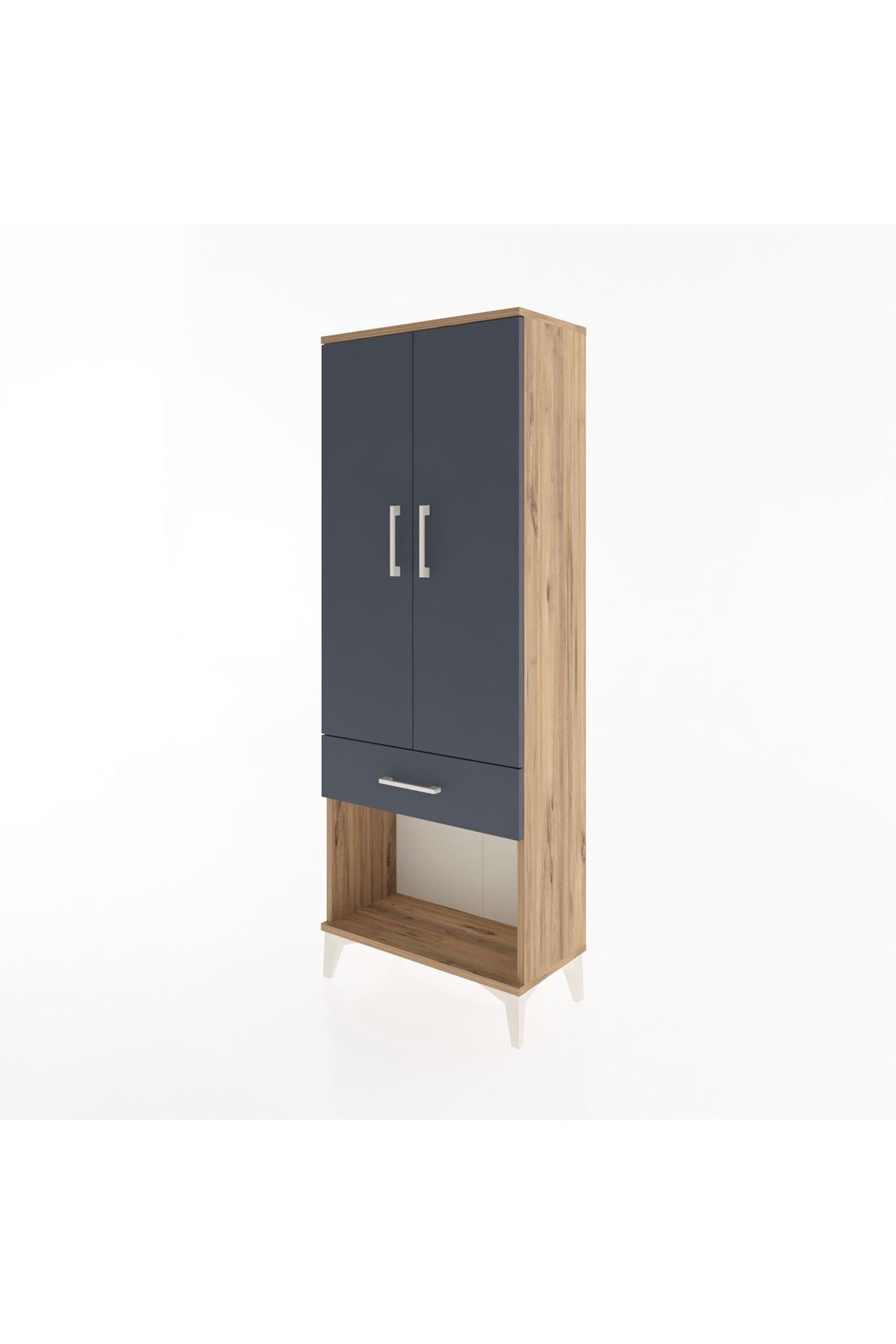 Arges Dolap 3 Raflı Tek Çekmeceli 2 Kapaklı 60x30x163 Çam-Antrasit