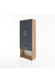 Arges Dolap 3 Raflı Tek Çekmeceli 2 Kapaklı 60x30x163 Çam-Antrasit