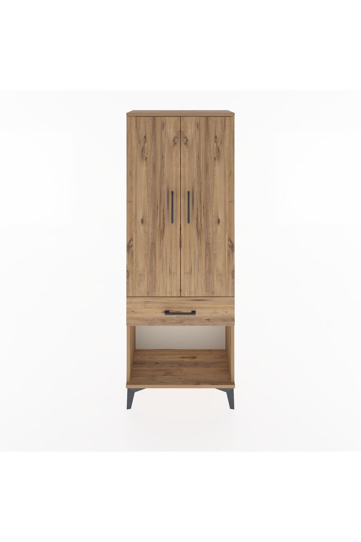 Arges Dolap 3 Raflı Tek Çekmeceli 2 Kapaklı 60x30x163 Çam-Çam