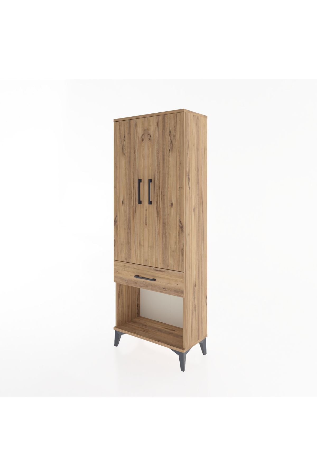 Arges Dolap 3 Raflı Tek Çekmeceli 2 Kapaklı 60x30x163 Çam-Çam